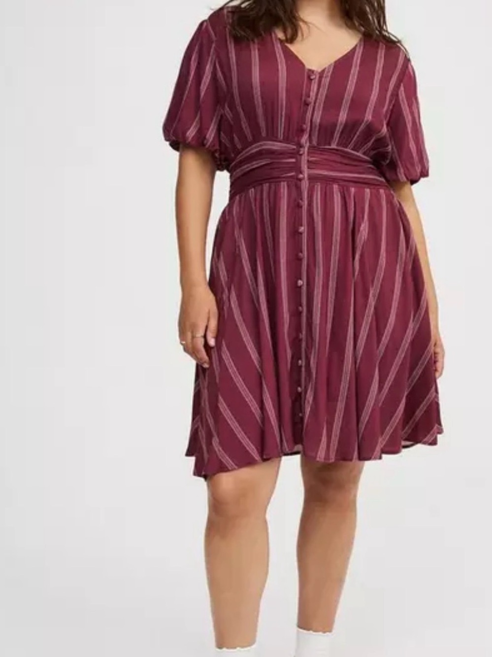 Torrid rayon / spandex Bubble-Sleeve Button-Up Mini Dress